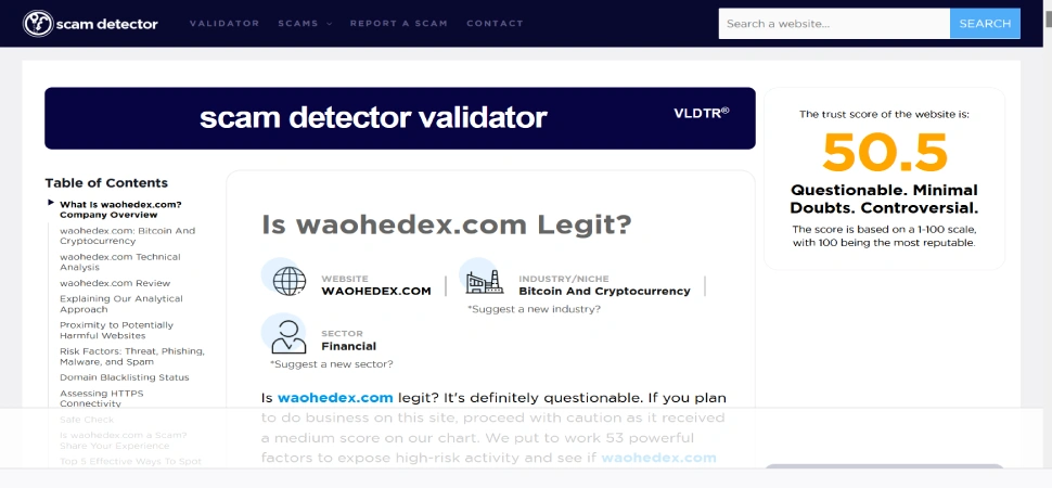 Waohdex's Scam Detector Score
